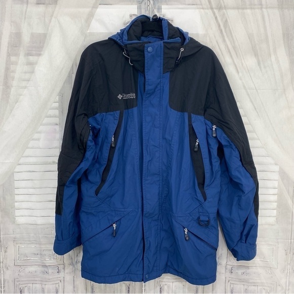 Columbia Mens Size Medium Blue Black Core Zip Jacket Hooded Windbreaker Pockets - Picture 1 of 16